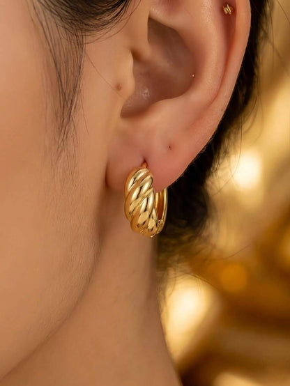 Women's Chunky Gold Hoop Earrings, Water Drop, Twisted and Pavé U-Shaped Minimalist Statement Earrings - Gold Twisted