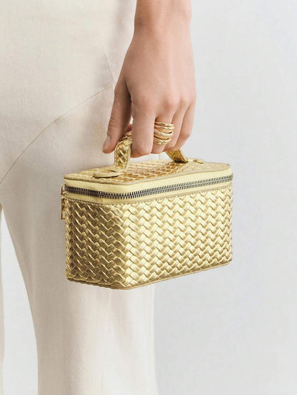Menton Structured Vanity Top Handle Box Bag - Gold Woven