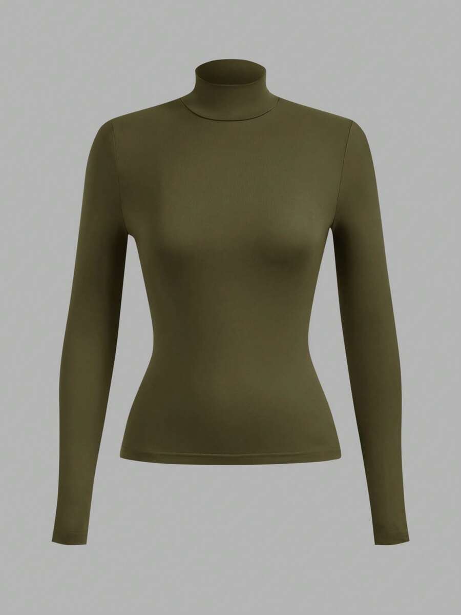 Aberdeen Fleece Lined Thermal Mock Neck Fitted Top - Army Green