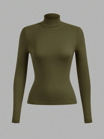 Aberdeen Fleece Lined Thermal Mock Neck Fitted Top - Army Green