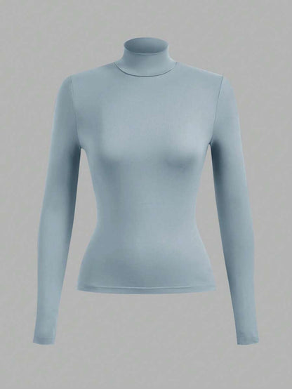 Aberdeen Fleece Lined Thermal Mock Neck Fitted Top - Blue