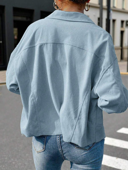 Montreux Corduroy Cropped Button Front Shacket Jacket