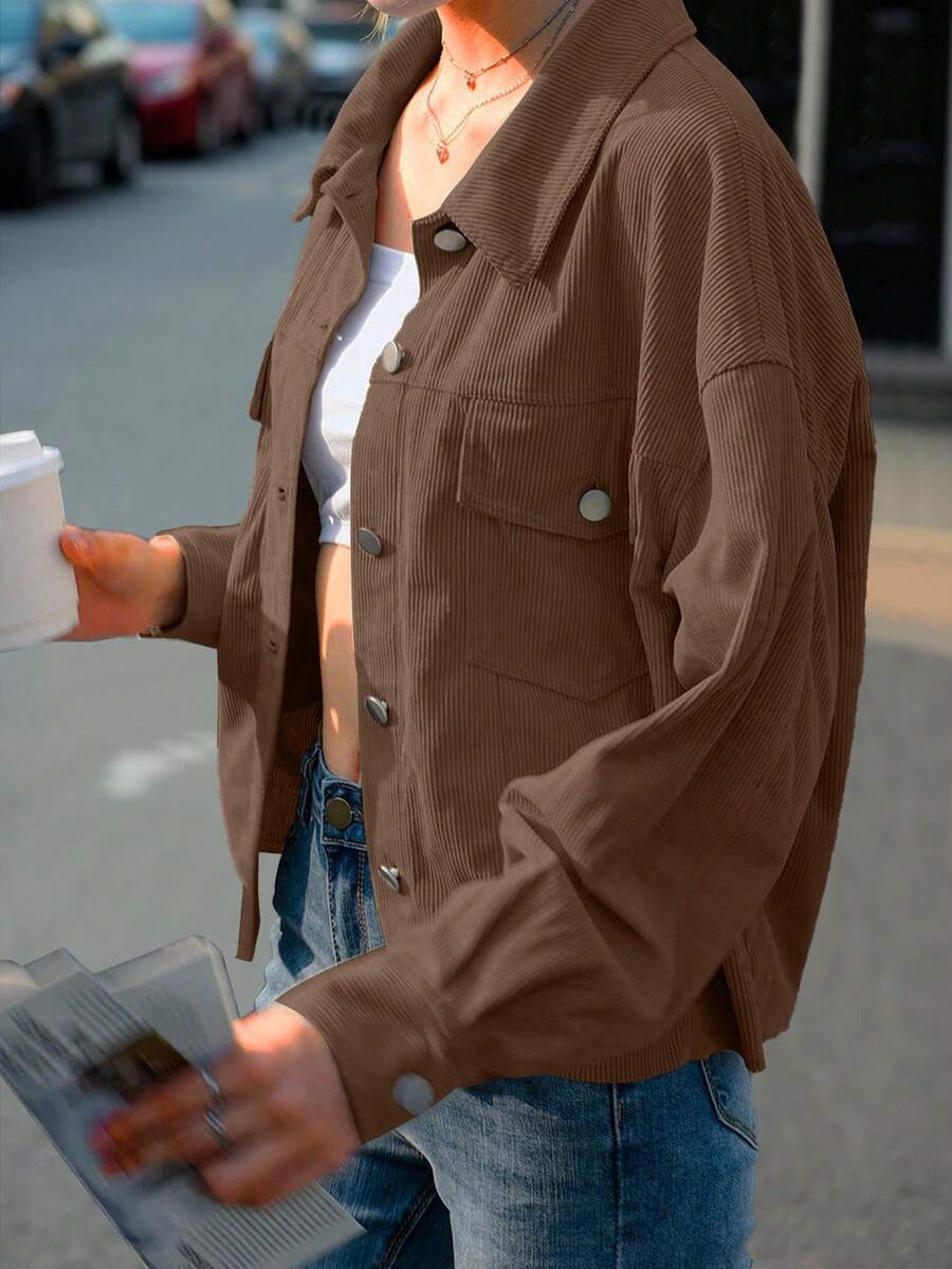 Montreux Corduroy Cropped Button Front Shacket Jacket