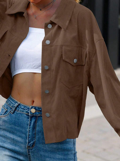 Montreux Corduroy Cropped Button Front Shacket Jacket
