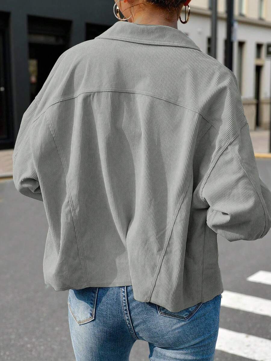 Montreux Corduroy Cropped Button Front Shacket Jacket