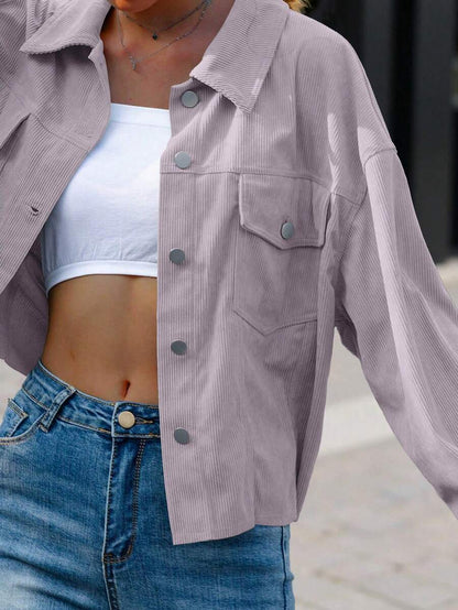 Montreux Corduroy Cropped Button Front Shacket Jacket