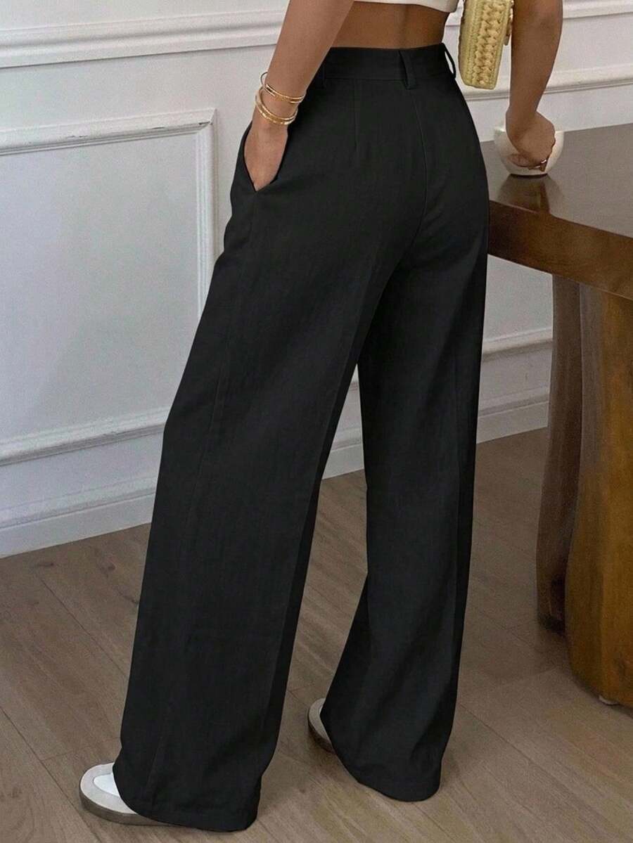 Women's Wide Leg Tailored Trousers, High Waisted Stretch Dress Pants for Work Office - Black