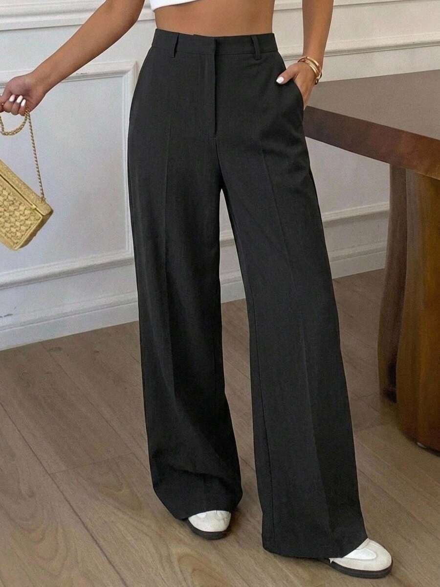 Women's Wide Leg Tailored Trousers, High Waisted Stretch Dress Pants for Work Office - Grey