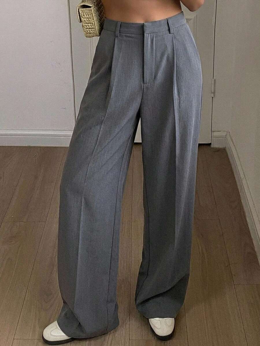 Women's Wide Leg Tailored Trousers, High Waisted Stretch Dress Pants for Work Office - Khaki