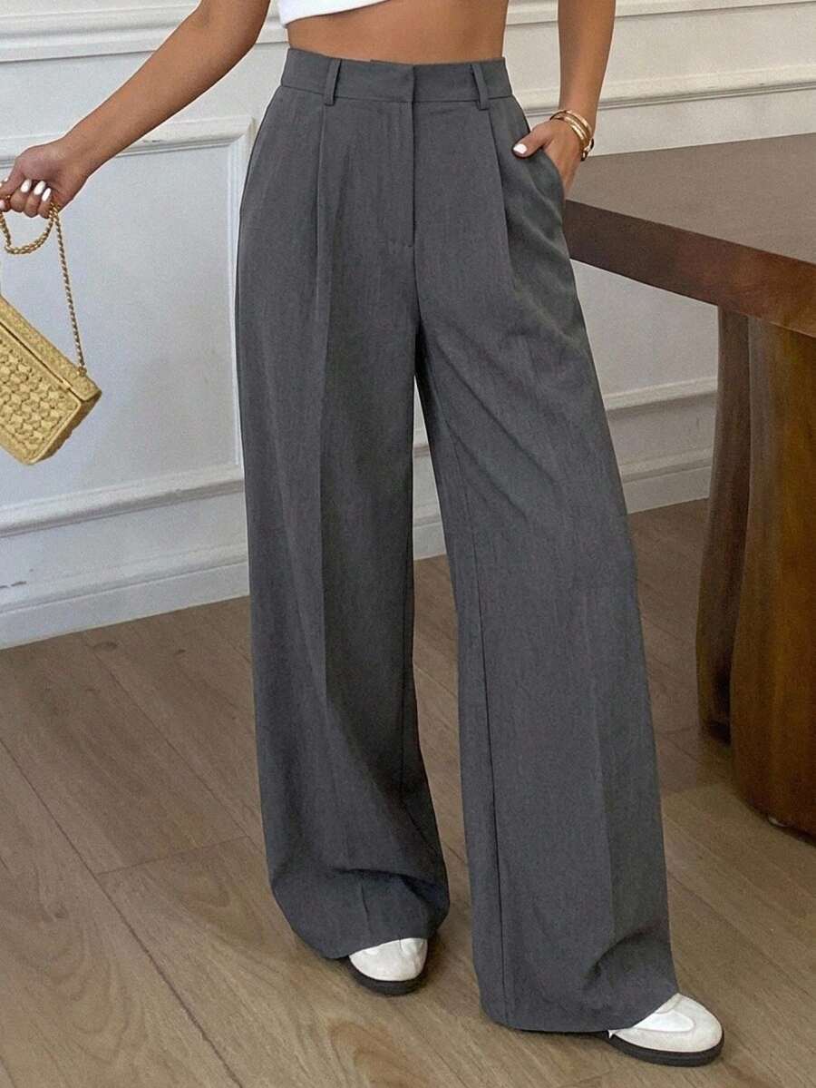 Women's Wide Leg Tailored Trousers, High Waisted Stretch Dress Pants for Work Office - Apricot