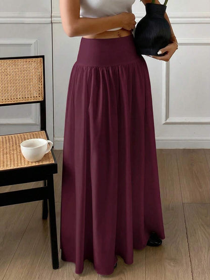 Cressida High Waist Wide Waistband Pleated Maxi Skirt - Burgundy