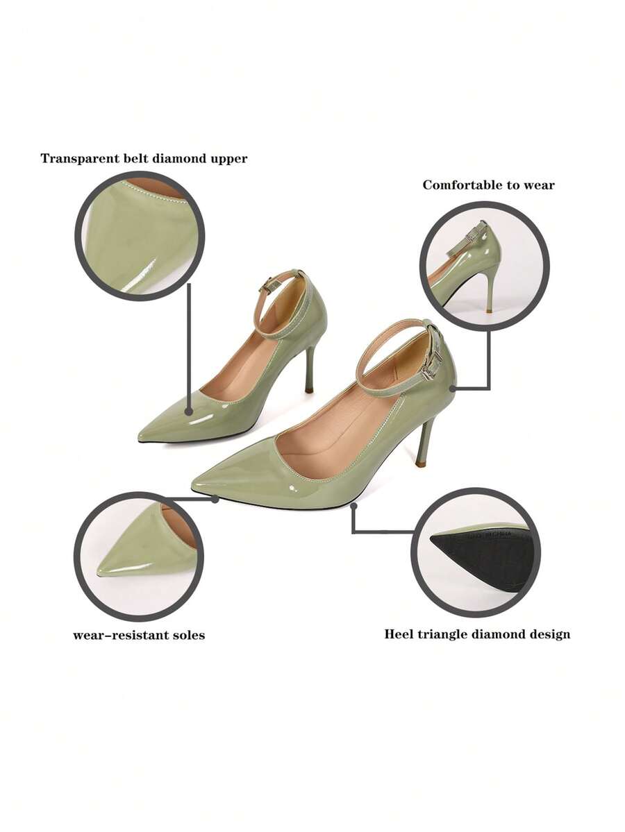 Women's Pointed Toe Patent Stiletto Pumps, Glossy Faux Leather High Heel Dress Shoes for Party and Work