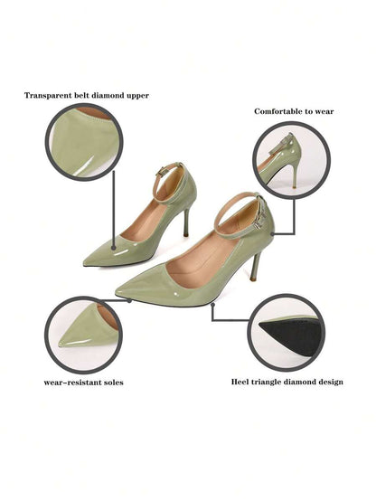 Women's Pointed Toe Patent Stiletto Pumps, Glossy Faux Leather High Heel Dress Shoes for Party and Work