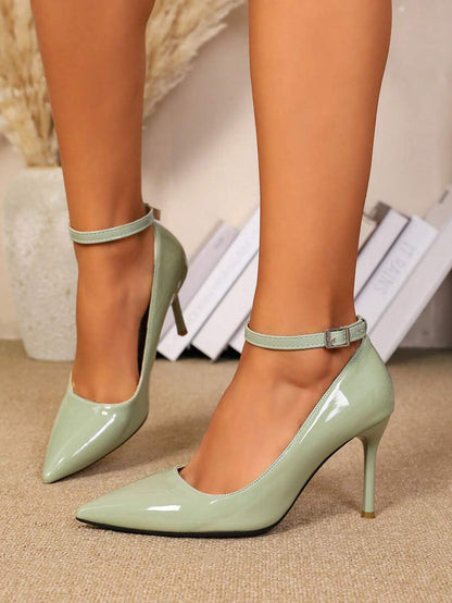Women's Pointed Toe Patent Stiletto Pumps, Glossy Faux Leather High Heel Dress Shoes for Party and Work