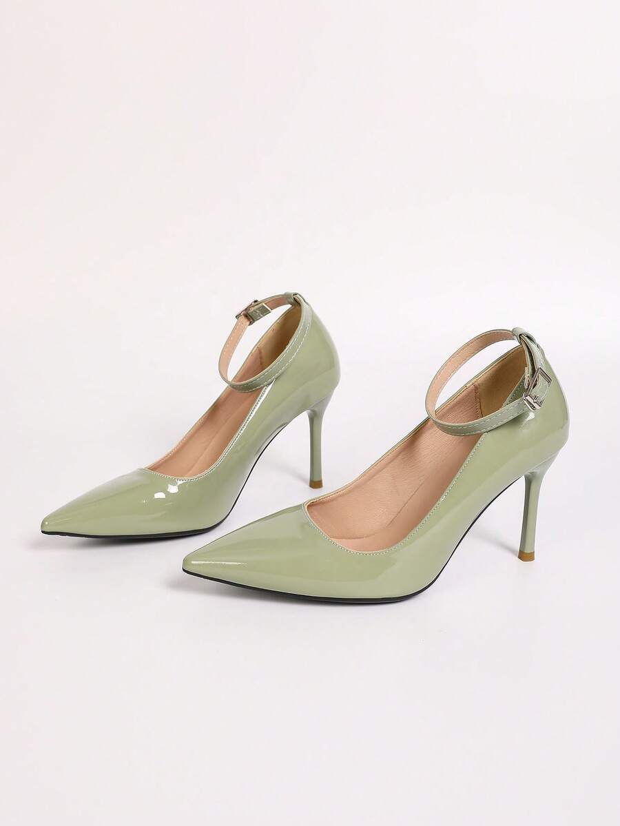 Women's Pointed Toe Patent Stiletto Pumps, Glossy Faux Leather High Heel Dress Shoes for Party and Work