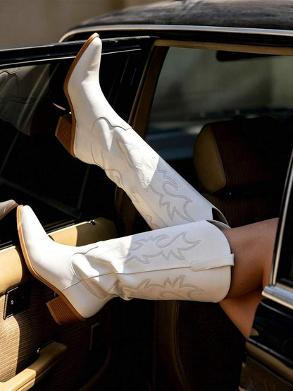 Women's Western Cowboy Boots Embroidered Pointed Toe Pull-On Retro Classic Fall Knee High Cowgirl Boots For Woman Spring Boots For Women Mensa