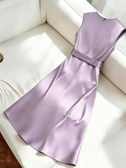 Women's Satin V-Neck Midi Dress, Fitted Silky Dress for Wedding Guest and Evening - Apricot