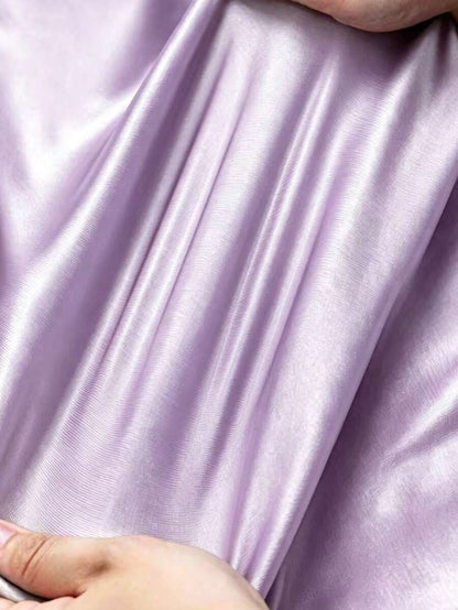 Women's Satin V-Neck Midi Dress, Fitted Silky Dress for Wedding Guest and Evening - Purple