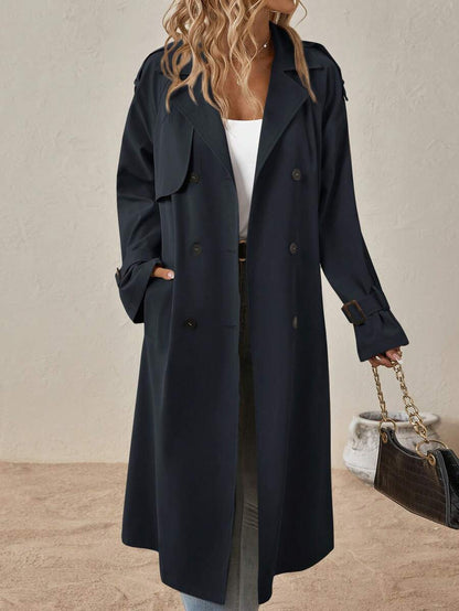 Delia Belted Double Breasted Trench Coat with Raglan Sleeves - Navy
