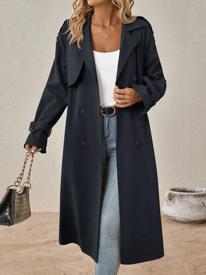 Delia Belted Double Breasted Trench Coat with Raglan Sleeves - Navy