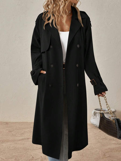 Delia Belted Double Breasted Trench Coat with Raglan Sleeves - Black