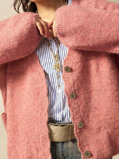 Megeve Oversized Fuzzy Knit Button Front Cardigan