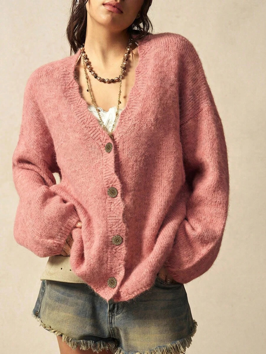 Megeve Oversized Fuzzy Knit Button Front Cardigan
