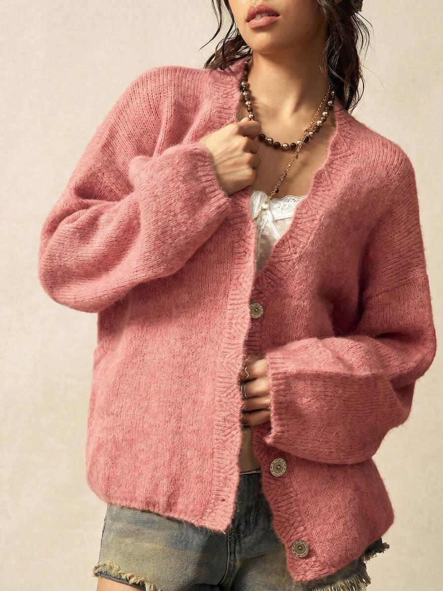 Megeve Oversized Fuzzy Knit Button Front Cardigan
