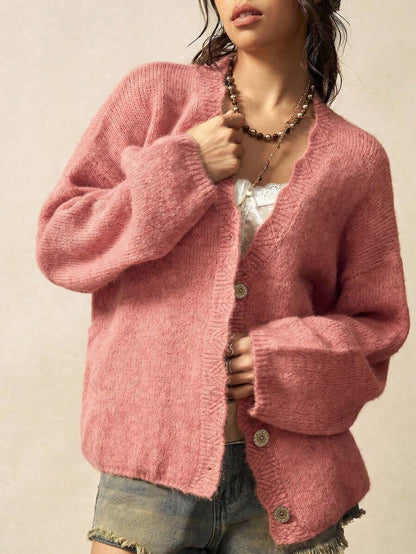 Megeve Oversized Fuzzy Knit Button Front Cardigan