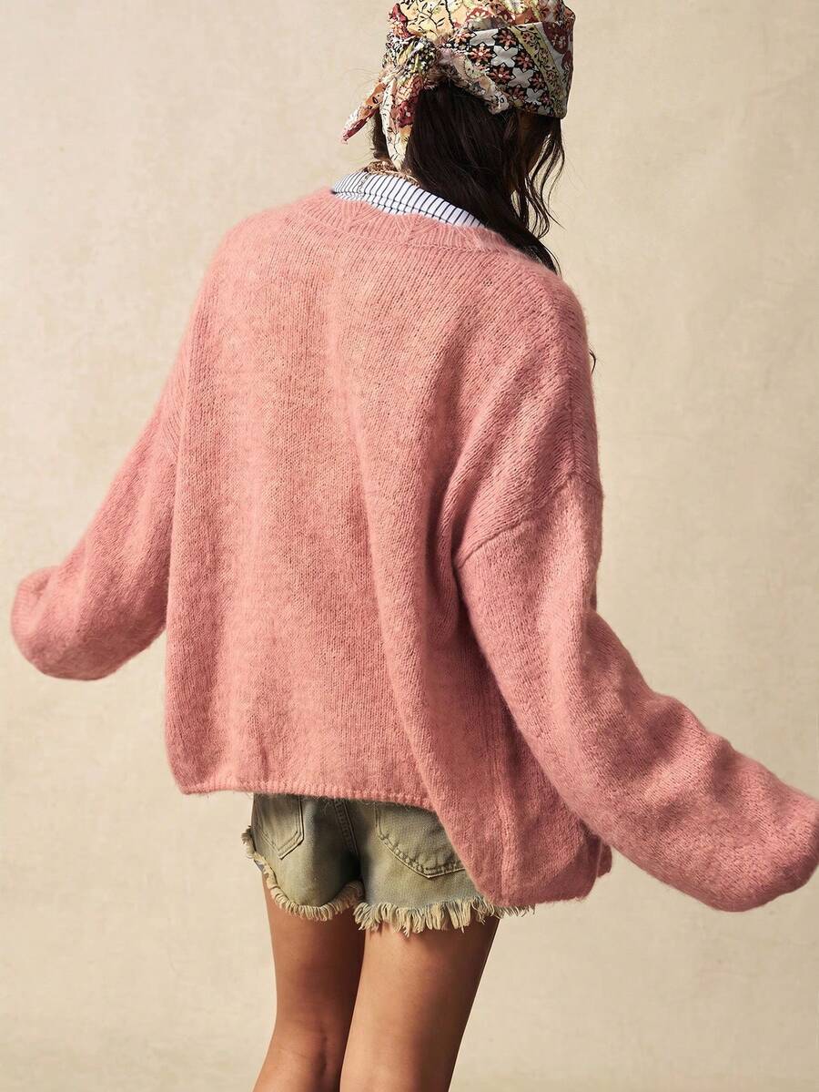 Megeve Oversized Fuzzy Knit Button Front Cardigan