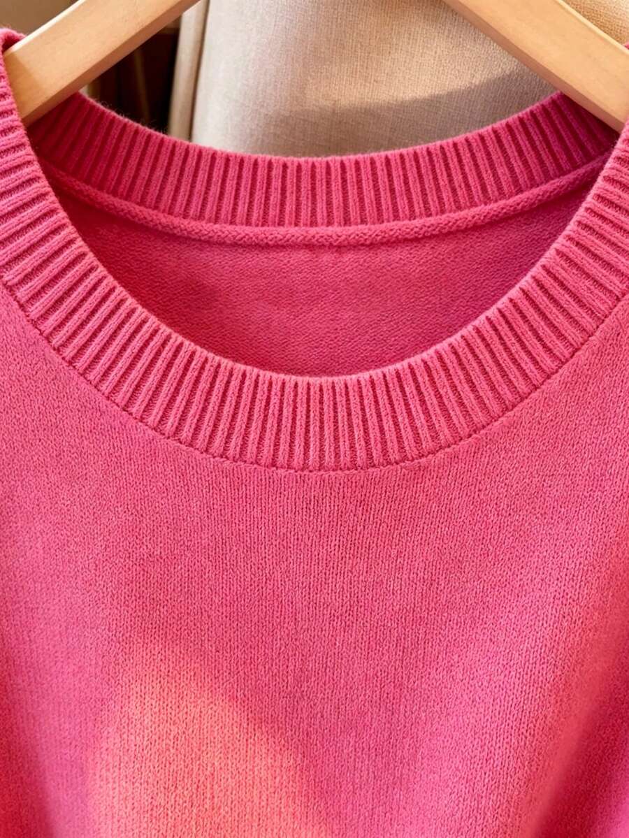 Women's Fine Knit Short Sleeve Top, Crew Neck Sweater Tee for Work and Layering - Green