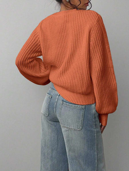 Aurelia Chunky Waffle Knit Crew Neck Relaxed Sweater - Orange