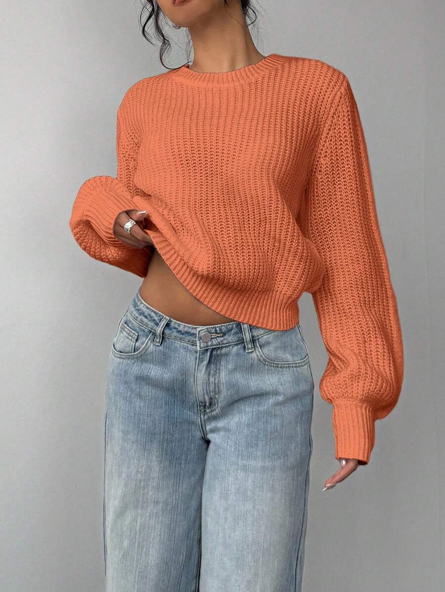 Aurelia Chunky Waffle Knit Crew Neck Relaxed Sweater - Orange