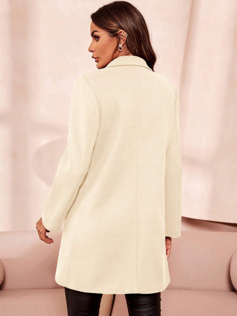 Aveline Double-Breasted Lapel Coat with Tailored Thigh-Length Cut - Apricot