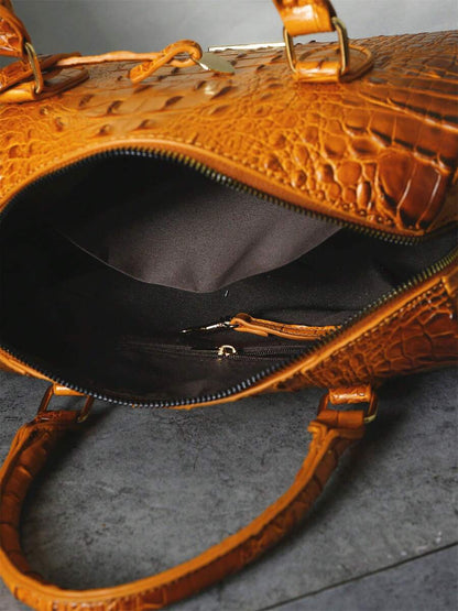 Verbania Croc Embossed Top Handle Boston Bag