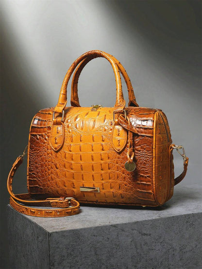 Verbania Croc Embossed Top Handle Boston Bag