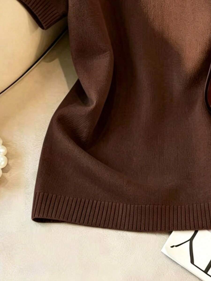 Women's Fine Knit Short Sleeve Top, Crew Neck Sweater Tee for Work and Layering