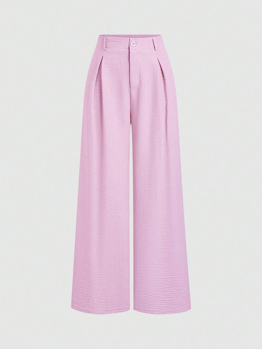 Katya Pleated Wide Leg Pants Tailored High Rise Trousers - Orchid Pink