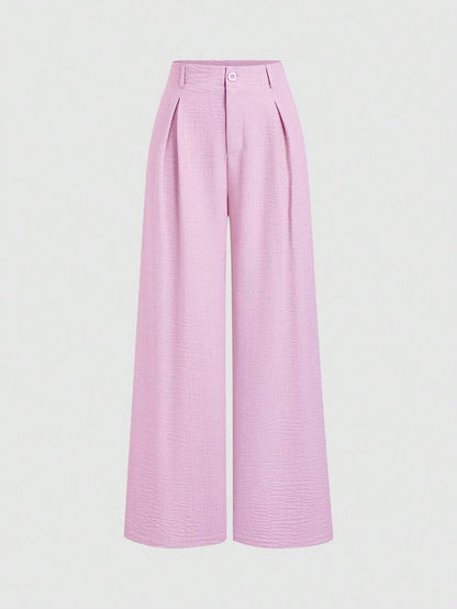 Katya Pleated Wide Leg Pants Tailored High Rise Trousers - Orchid Pink
