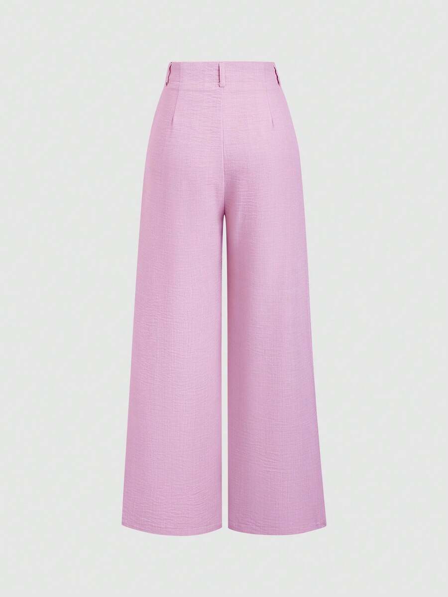 Katya Pleated Wide Leg Pants Tailored High Rise Trousers - Orchid Pink
