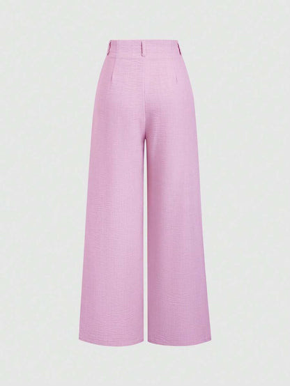 Katya Pleated Wide Leg Pants Tailored High Rise Trousers - Orchid Pink