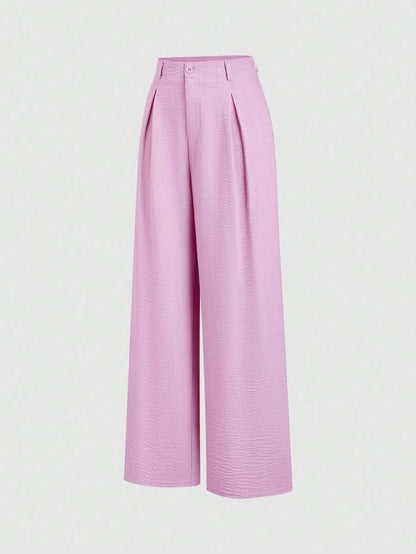 Katya Pleated Wide Leg Pants Tailored High Rise Trousers - Orchid Pink
