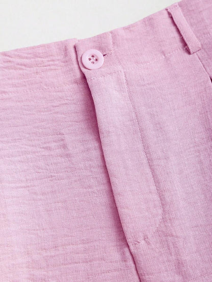 Katya Pleated Wide Leg Pants Tailored High Rise Trousers - Orchid Pink
