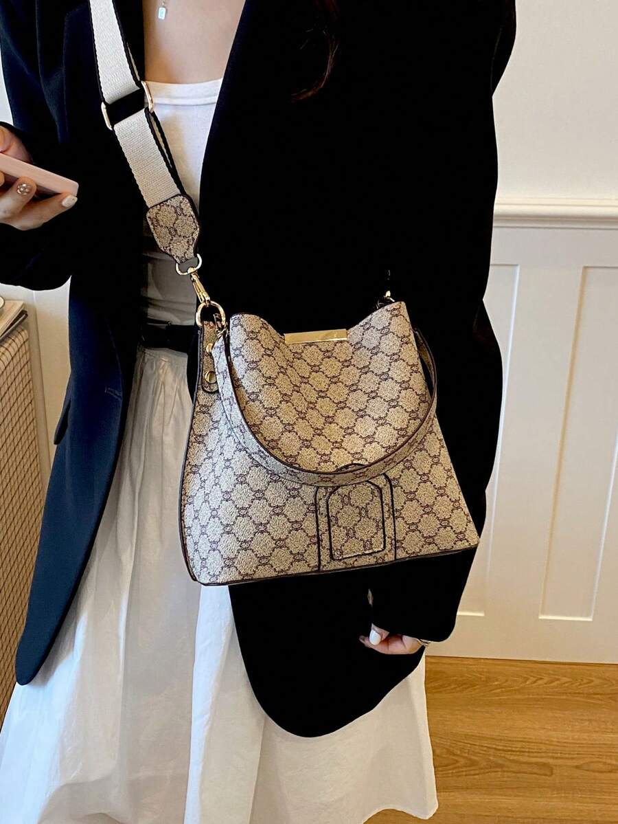 Lausanne Suede Look Bucket Bag with Wide Shoulder Strap