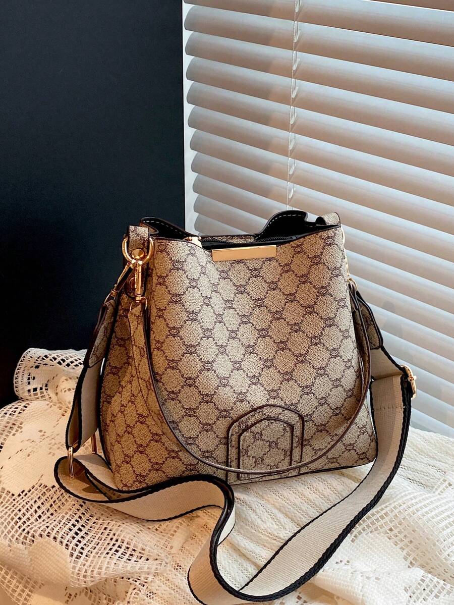 Lausanne Suede Look Bucket Bag with Wide Shoulder Strap
