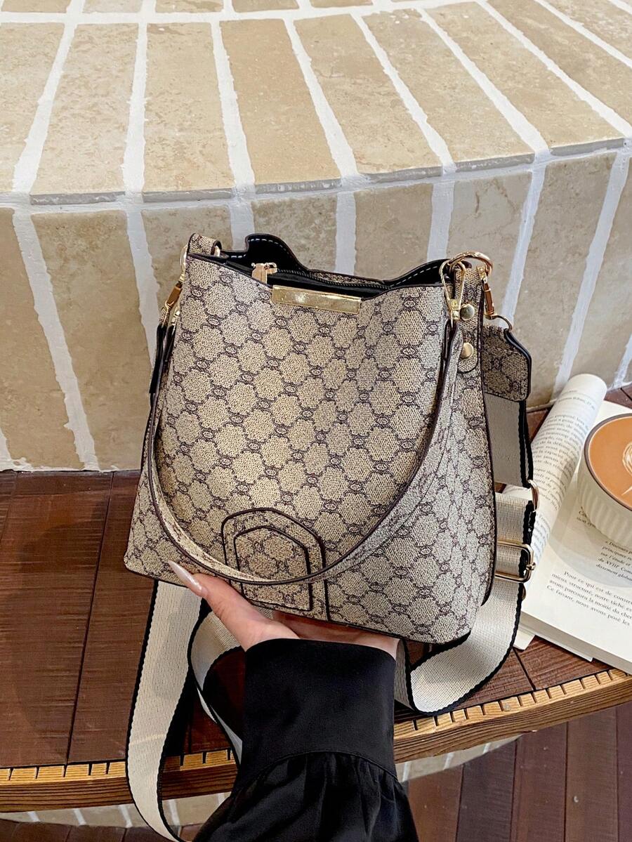 Lausanne Suede Look Bucket Bag with Wide Shoulder Strap