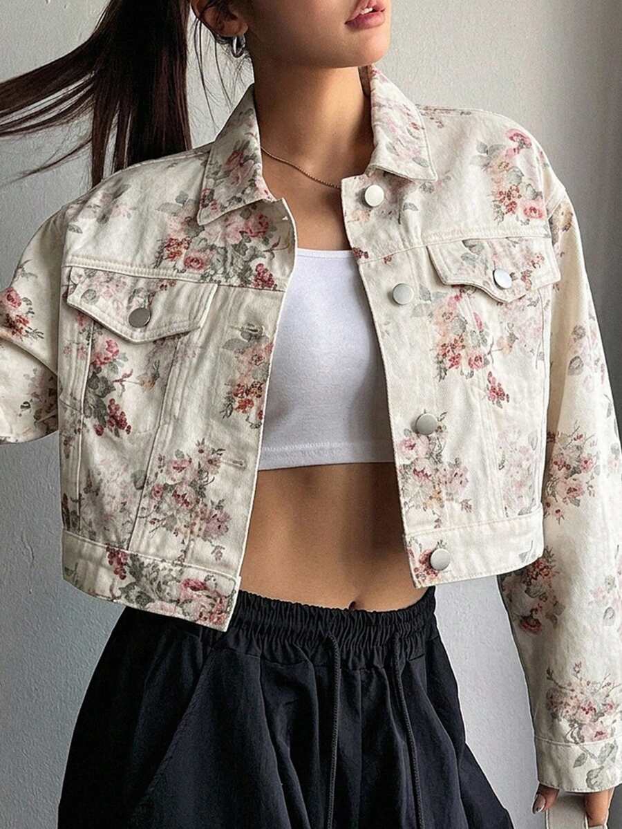 Helena Drop Shoulder Crop Denim Jacket - Beige