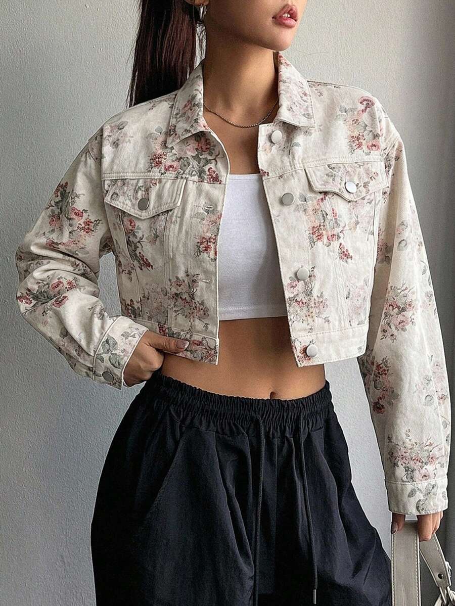 Helena Drop Shoulder Crop Denim Jacket - Dark Wash
