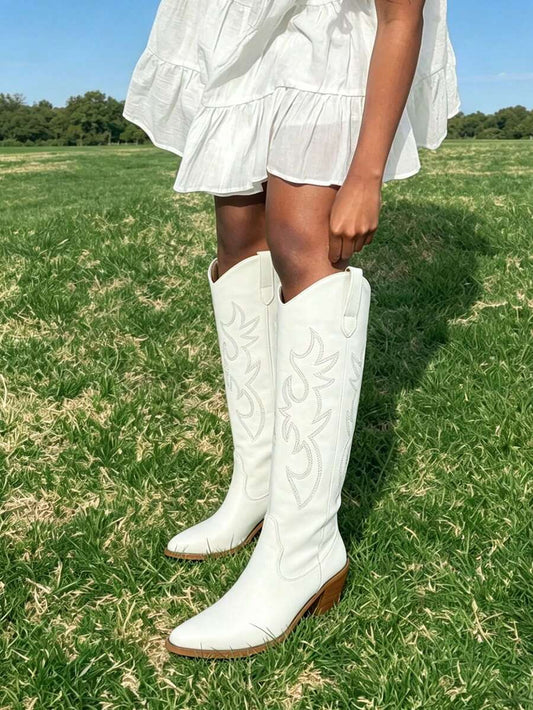 Women's Western Cowboy Boots Embroidered Pointed Toe Pull-On Retro Classic Fall Knee High Cowgirl Boots For Woman Spring Boots For Women Mensa