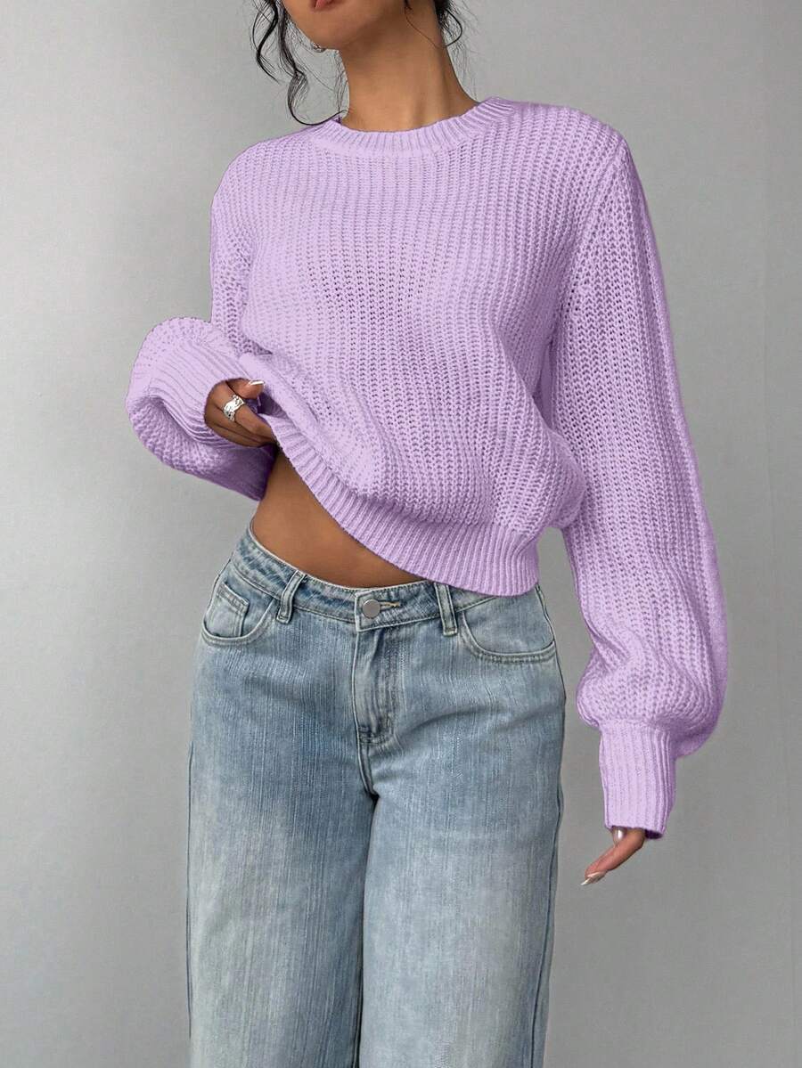 Aurelia Chunky Waffle Knit Crew Neck Relaxed Sweater - Lilac